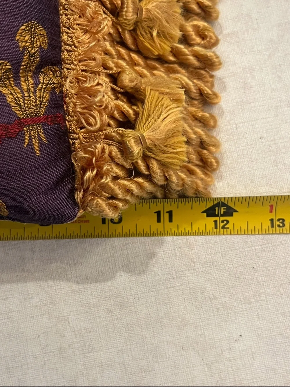 Vintage Gold and Purple brocade Decorative Throw Pillow Set with corded fringe.